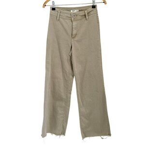Oat High-Waisted Wide-Leg Jeans Khaki Color Pants With Frayed Hem